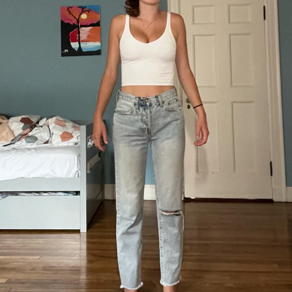 light wash straight leg jeans